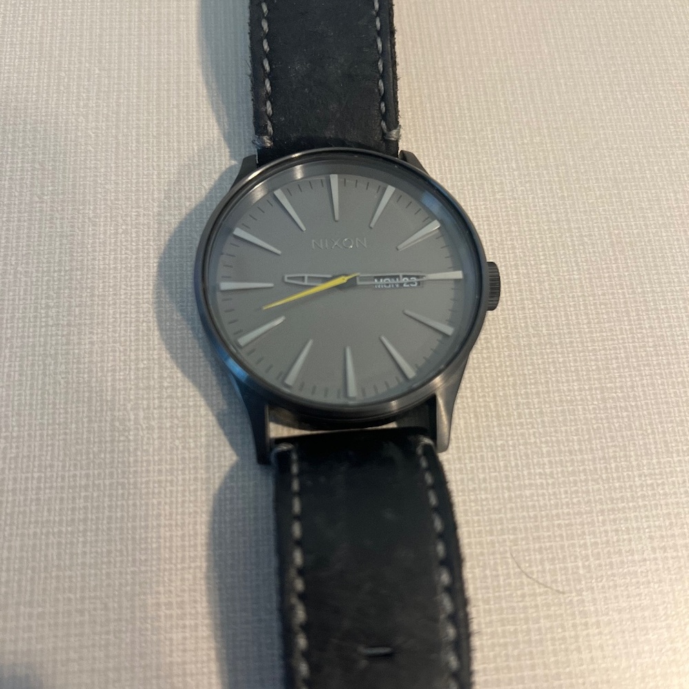 Nixon Gunmetal leather watch